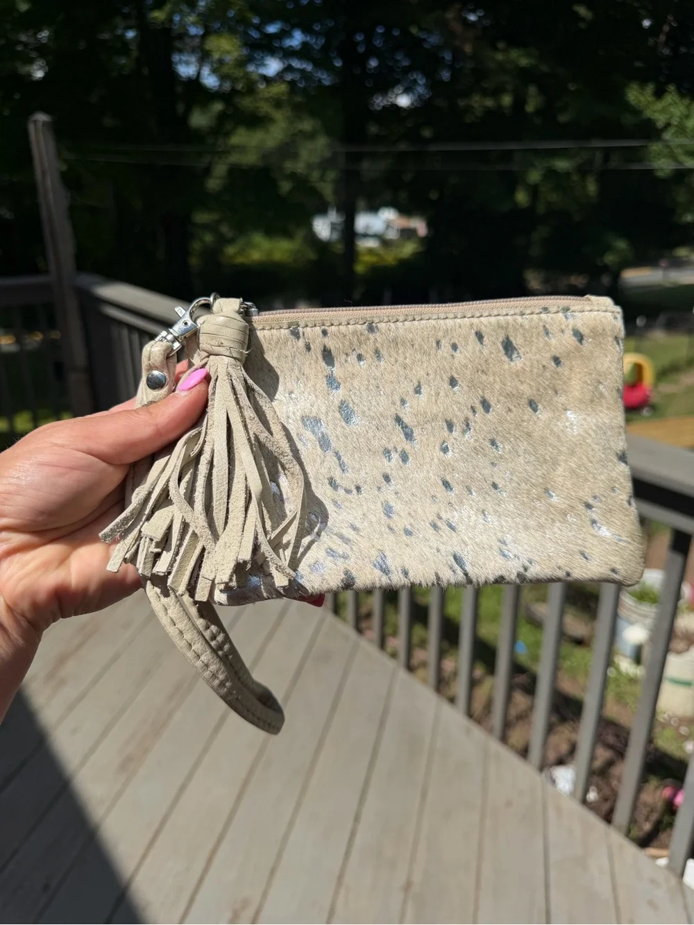 Vash Calf Hair Wrislet with Metallic Spot Splash Neutral Western